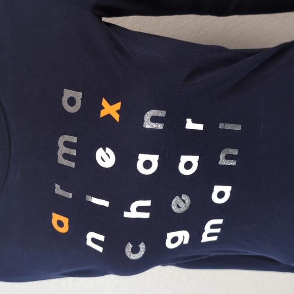Armani Exchange Tops - Armani Dark Blue Blouse, Size Small, With Orange, White, And Silver Letters